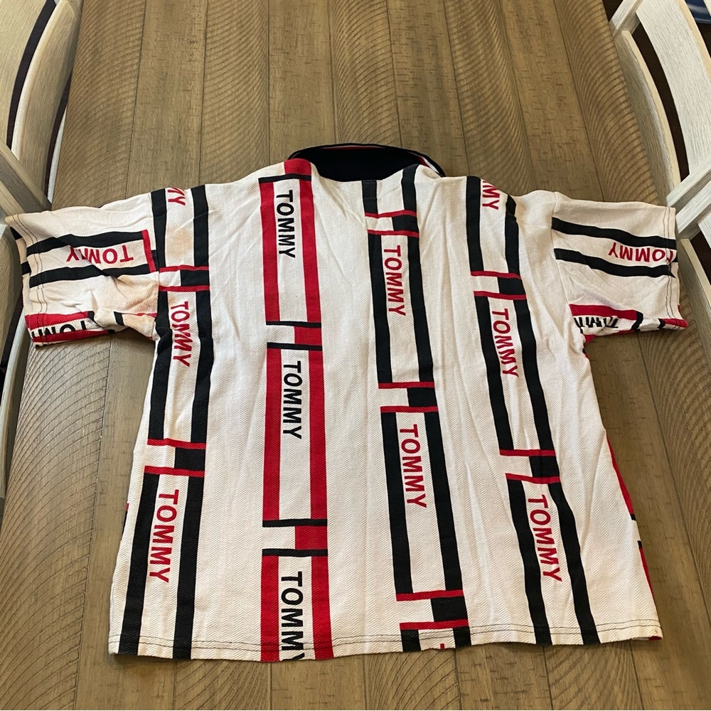 Vintage Tommy Hilfiger Rugby Polo Shirt All Over Graphics Men’s Large 80’s 90’s - Picture 10 of 10